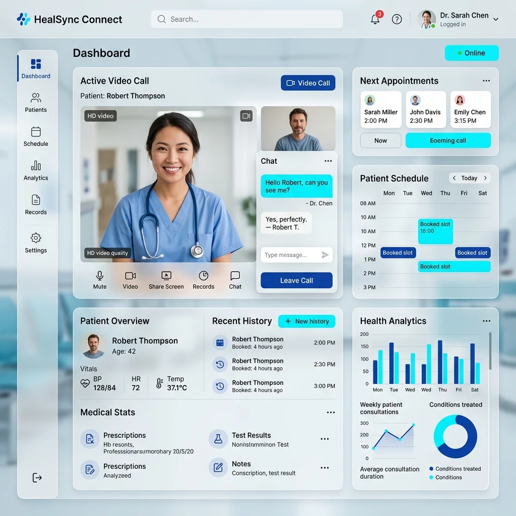 Telehealth network interface dashboard mockup